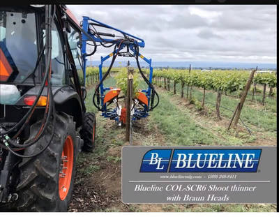 Blueline Vineyard shoot thinner with Braun heads Video